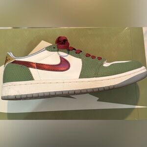 Green and White Sneakers with Red Accents